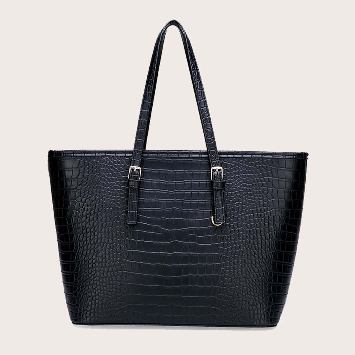 

Croc Embossed Large Capacity Tote Bag, Black