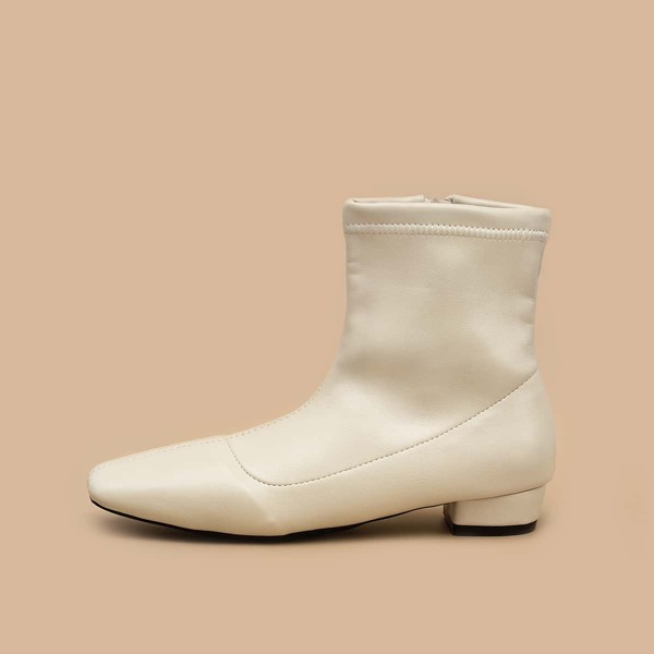 

Square Toe Stitch Detail Side Zip Boots, Beige