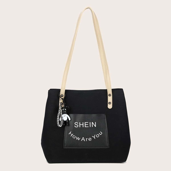 

Letter Graphic Tote Bag, Black