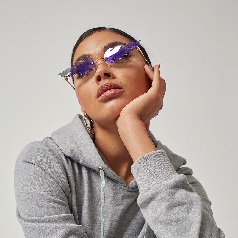 

Flame Shaped Lens Rimless Sunglasses