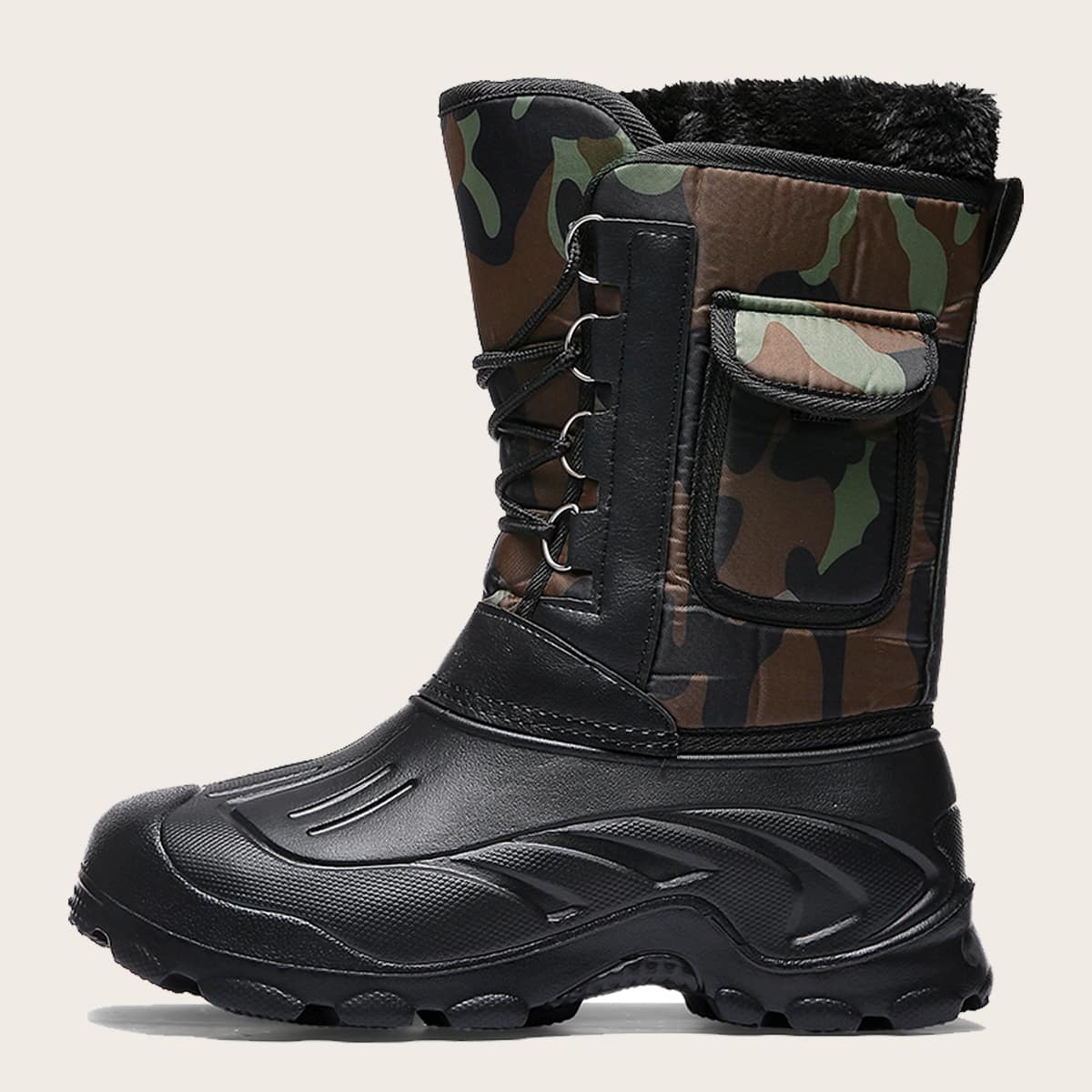

Guys Camo Pattern Pocket Decor Lace-up Front Boots, Green
