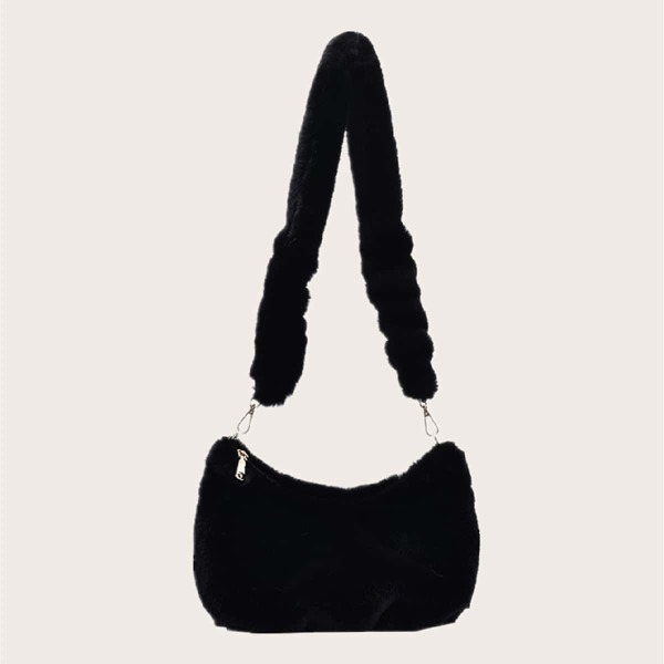 

Solid Fluffy Crossbody Bag, Black