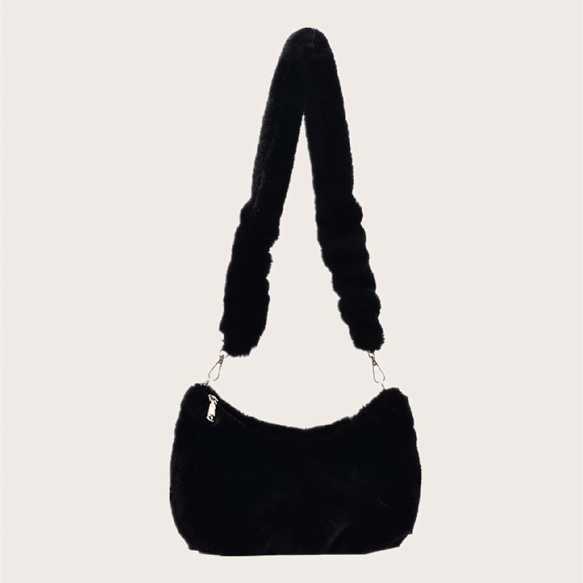 

Solid Fluffy Crossbody Bag, Black