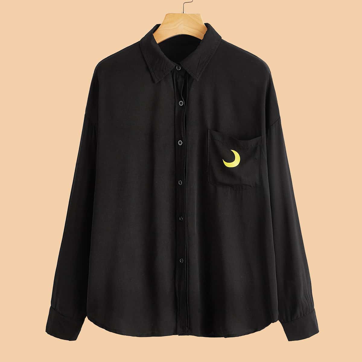 

Moon Graphic Pocket Front Shirt, Black