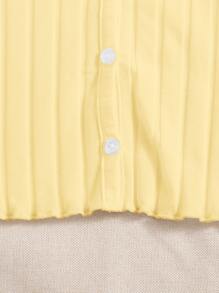 SHEIN Qutie Lettuce Trim Button Front Rib-knit Tee - Yellow - View 4
