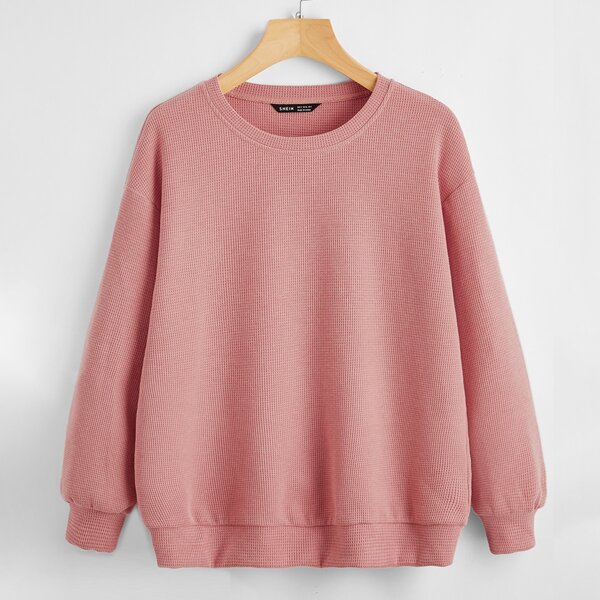 

Drop Shoulder Solid Pullover, Pastel coral pink