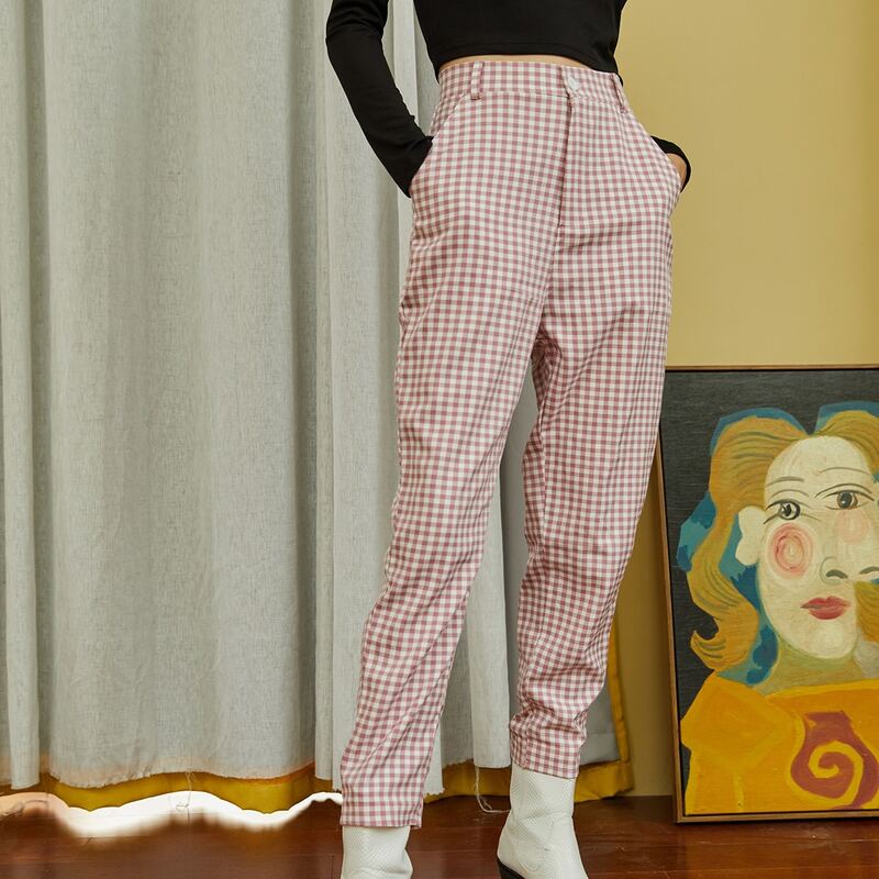 

Gingham High Rise Pants, Baby pink