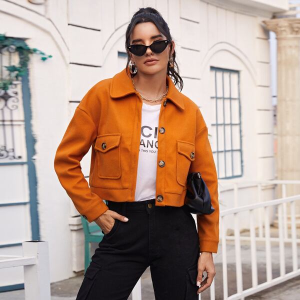 

Single Breasted Double Pocket Crop Jacket, Ginger
