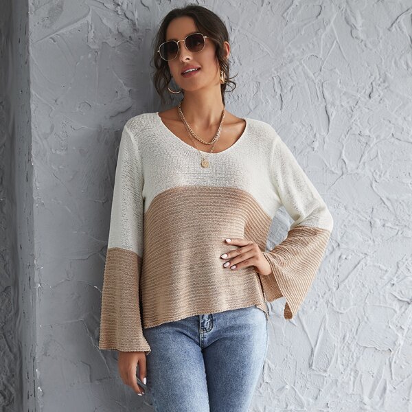 

Two Tone Slit Hem Sweater, Multicolor