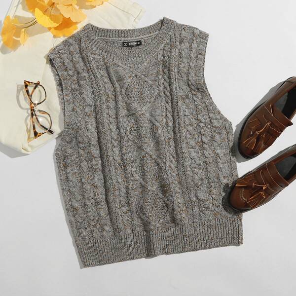 

Mixed Knit Sweater Vest, Grey