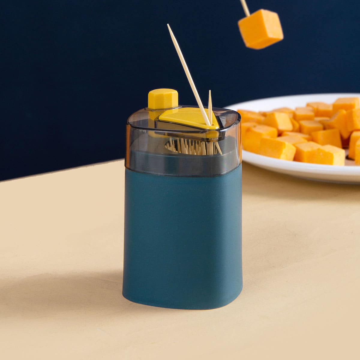 

1pc Push Type Toothpick Holder, Teal blue