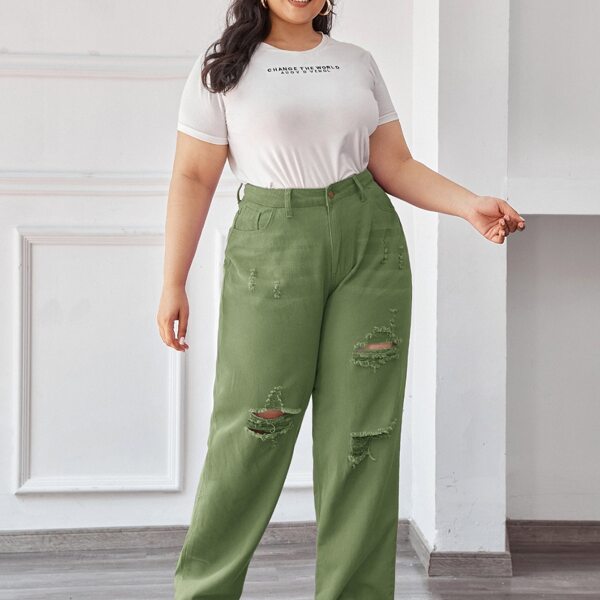 

Plus High-Waisted Ripped Straight Jeans, Lime green