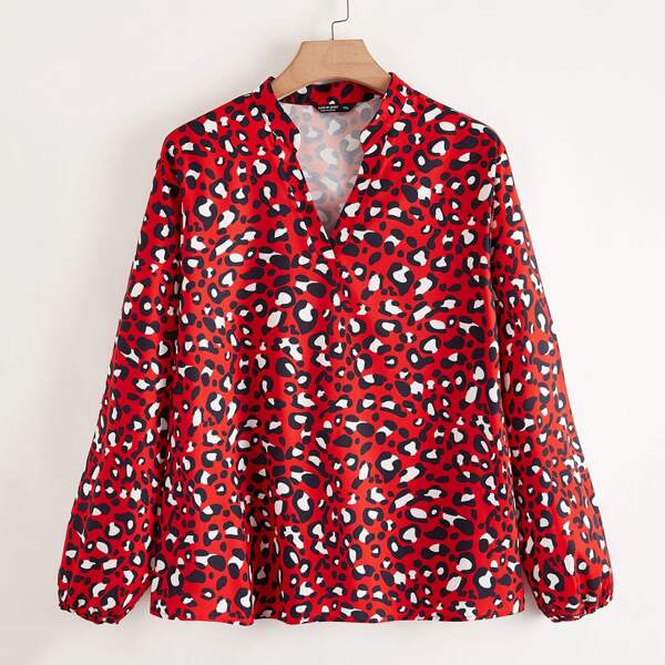 

Plus All Over Print Bishop Sleeve Blouse, Burgundy