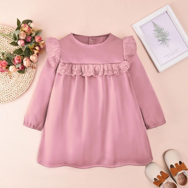 

Toddler Girls Eyelet Embroidery Button Back Dress, Pink pastel