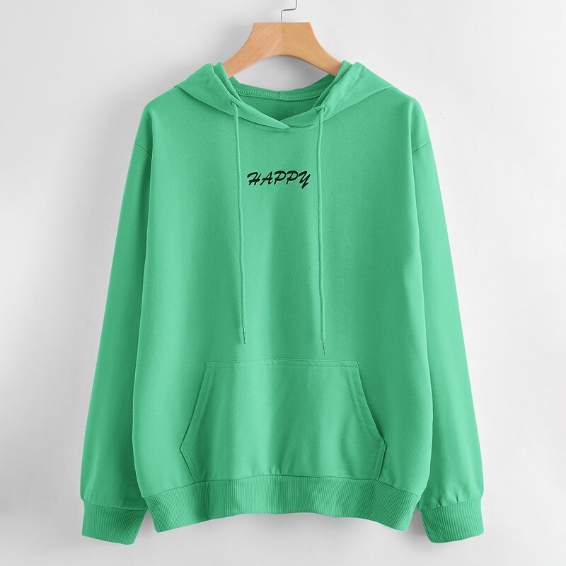 

Letter Graphic Kangaroo Pocket Drawstring Hoodie, Green