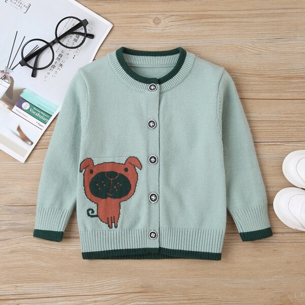 

Toddler Boys Contrast Binding Cartoon Pattern Cardigan, Mint green