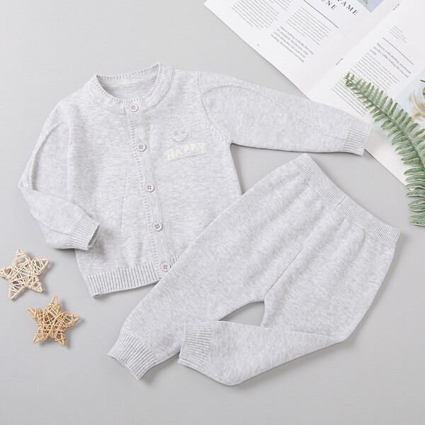

Baby Unisex Letter Pattern Cardigan & Knit Pants, Light grey