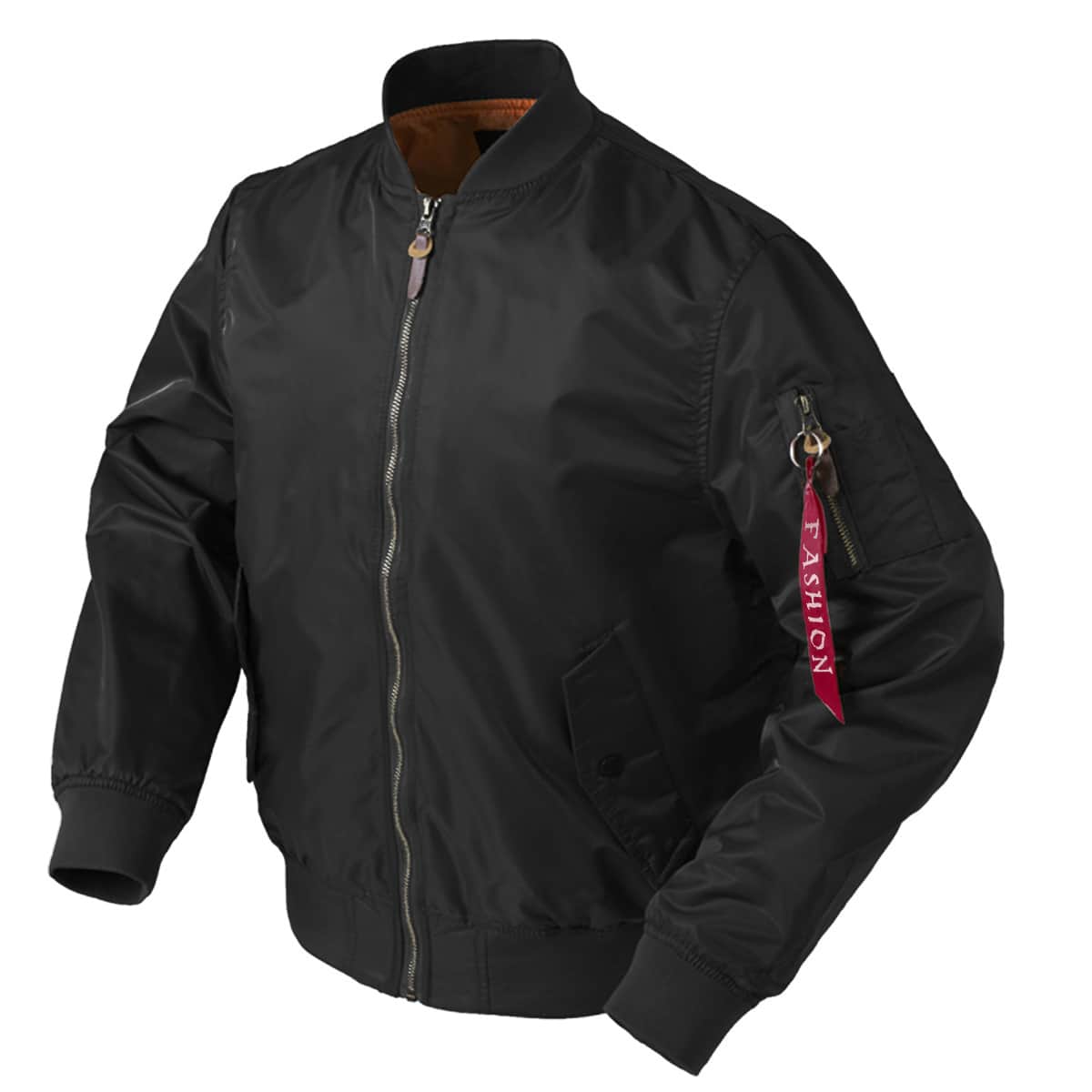 

Guys Letter Ribbon Zip Up Flap Pocket Bomber Jacket, Black