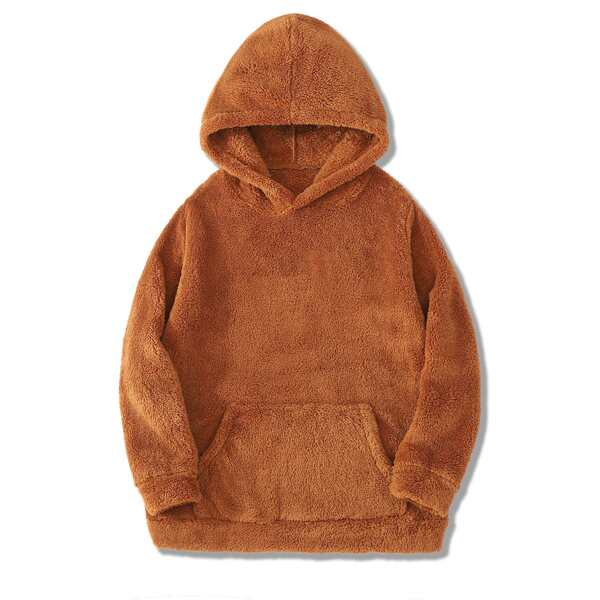 

Men Kangaroo Pocket Teddy Hoodie, Brown
