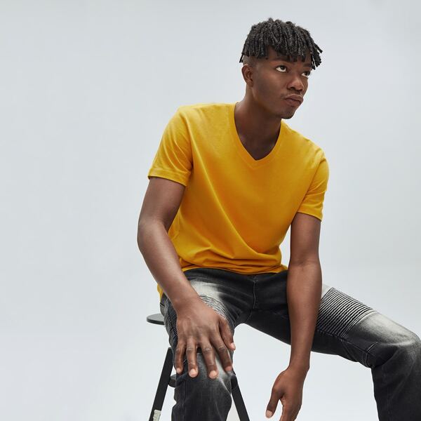 

Men Solid V Neck Tee, Yellow