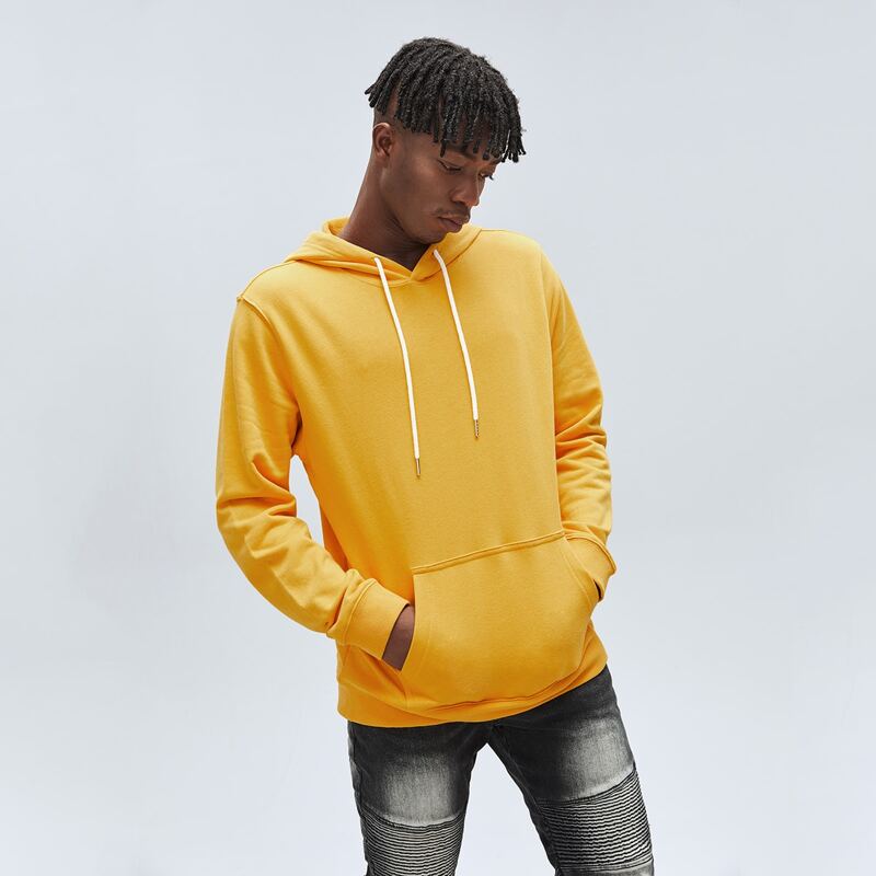 

Guys Solid Kangaroo Pocket Drawstring Hoodie, Yellow