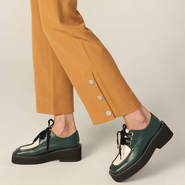 

TWO TONE LACE-UP PLATFORM SHOES, Green