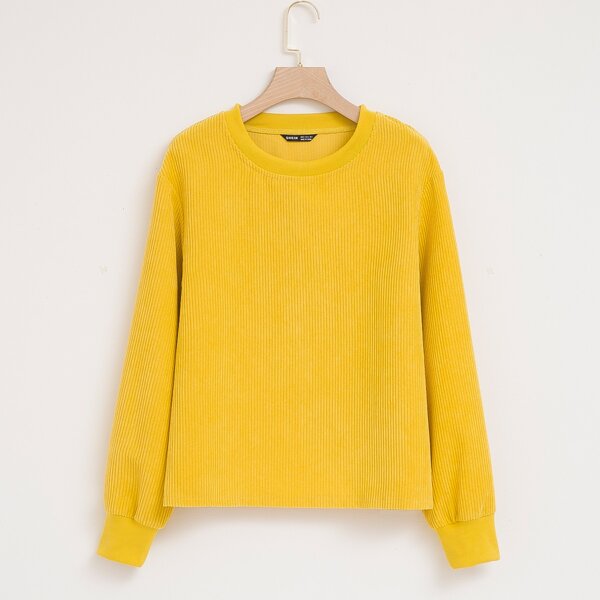 

Corduroy Solid Crew Neck Sweatshirt, Yellow bright