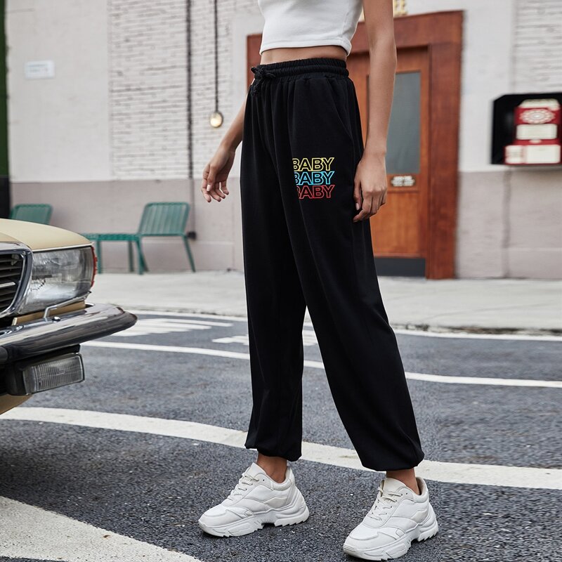 

Drawstring Waist Letter Graphic Sweatpants, Black