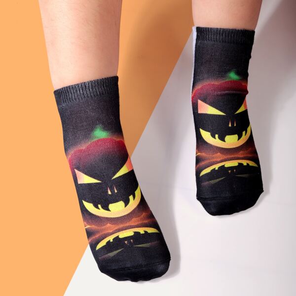 

Boys Halloween Pumpkin Pattern Socks, Multicolor