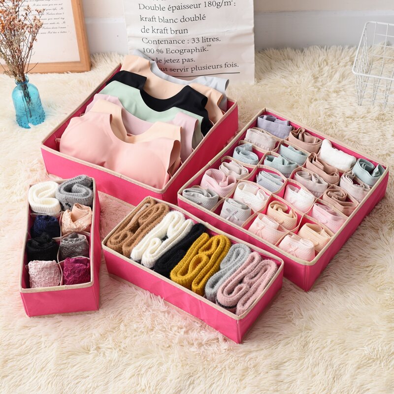 

4pcs Underwear Storage Box, Pink