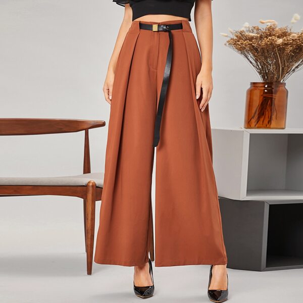 

Solid Belted Wide Leg Pants, Burnt orange