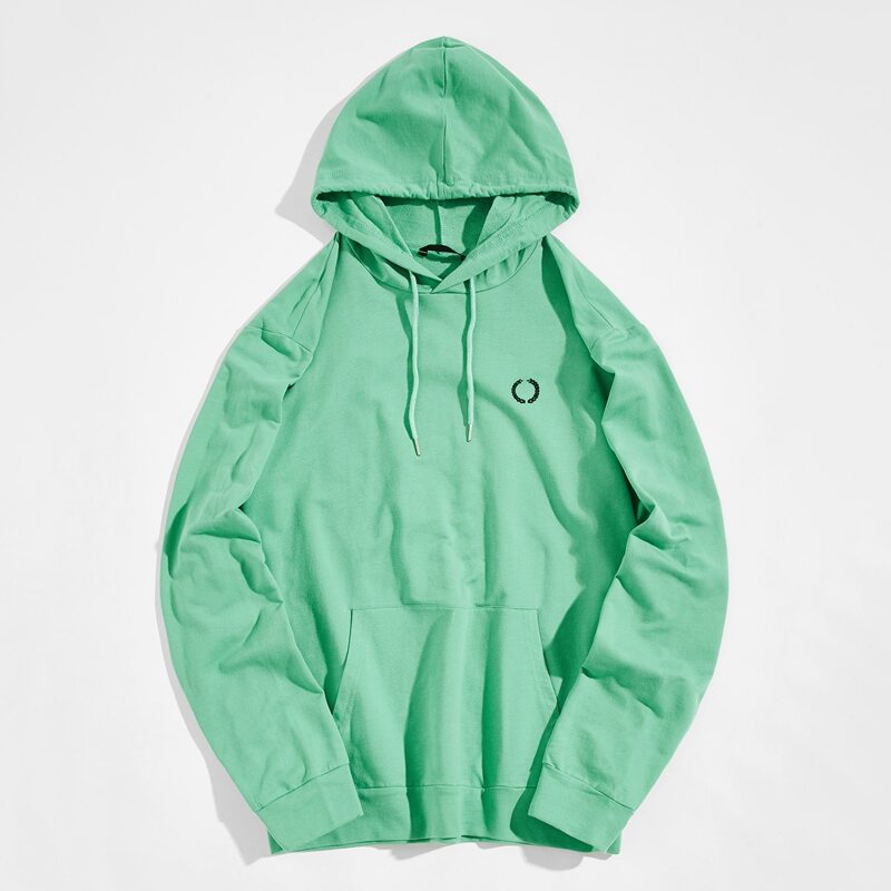 

Guys Graphic Embroidery Drawstring Hoodie, Mint green