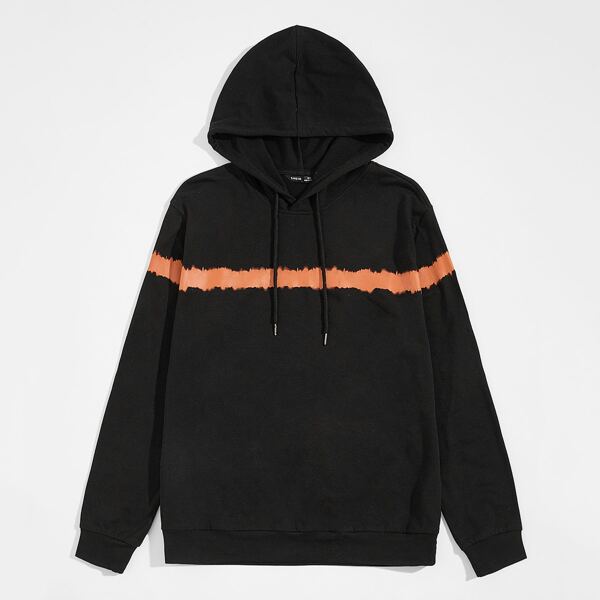 

Men Contrast Panel Hoodie, Black