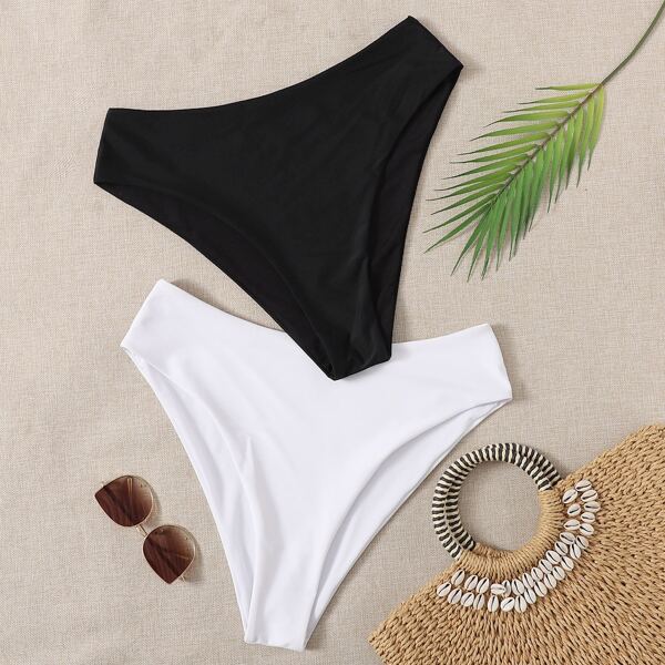 

2pack Plus High Waisted Bikini Panty, Black and white