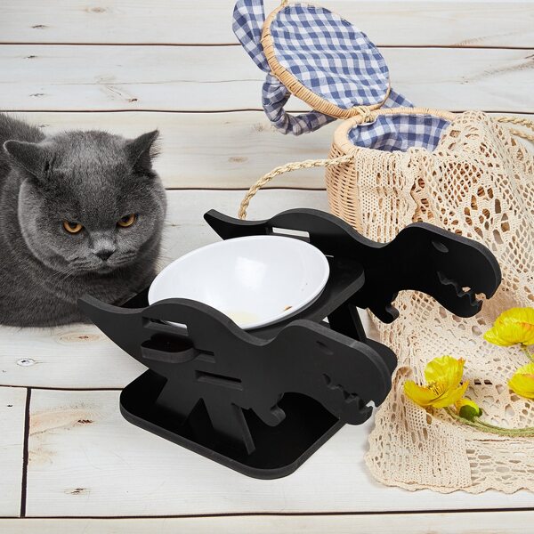 

1pc Cat Feeding Bowl & 1pc Detachable Stand, Black
