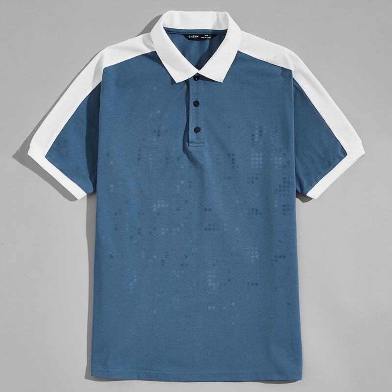 

Guys Contrast Panel Polo Shirt, Dusty blue