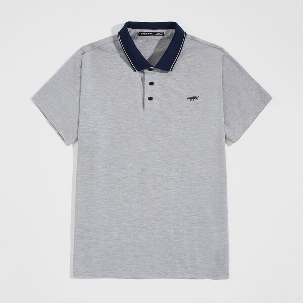 

Men Tiger Embroidery Polo Shirt, Grey