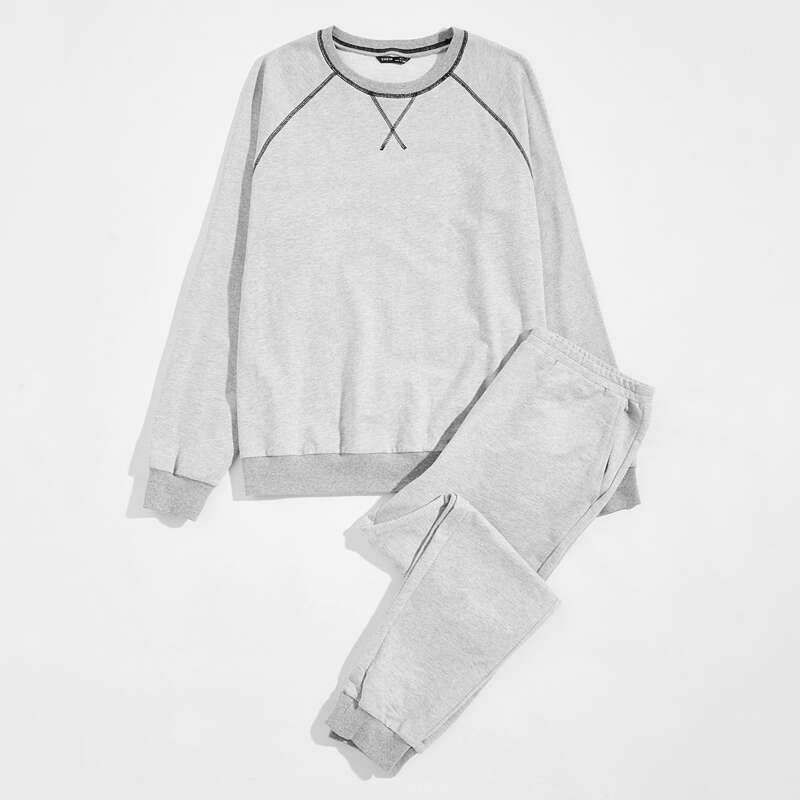 

Guys Stitch Detail Pullover & Sweatpants PJ Set, Light grey
