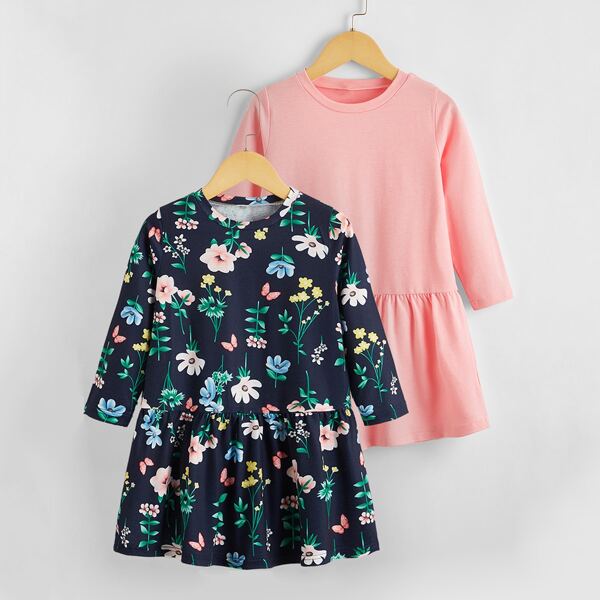 

Toddler Girls 2 Pack Floral Print Smock Dress, Multicolor