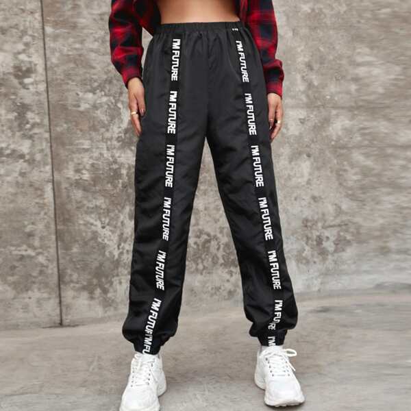 

Letter Tape Detail Sweatpants, Black