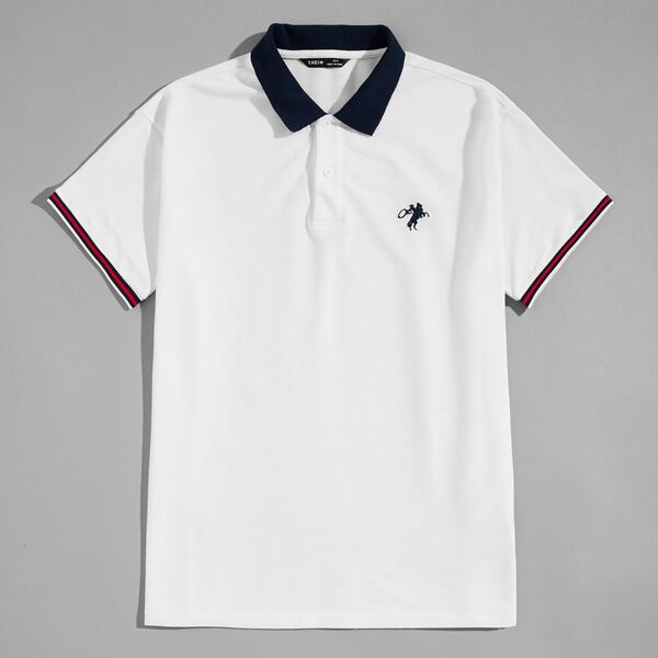

Men Graphic Embroidery Polo Shirt, White