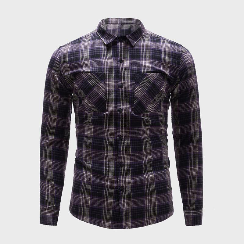 

Men Tartan Print Button Front Dual Pocket Shirt, Multicolor