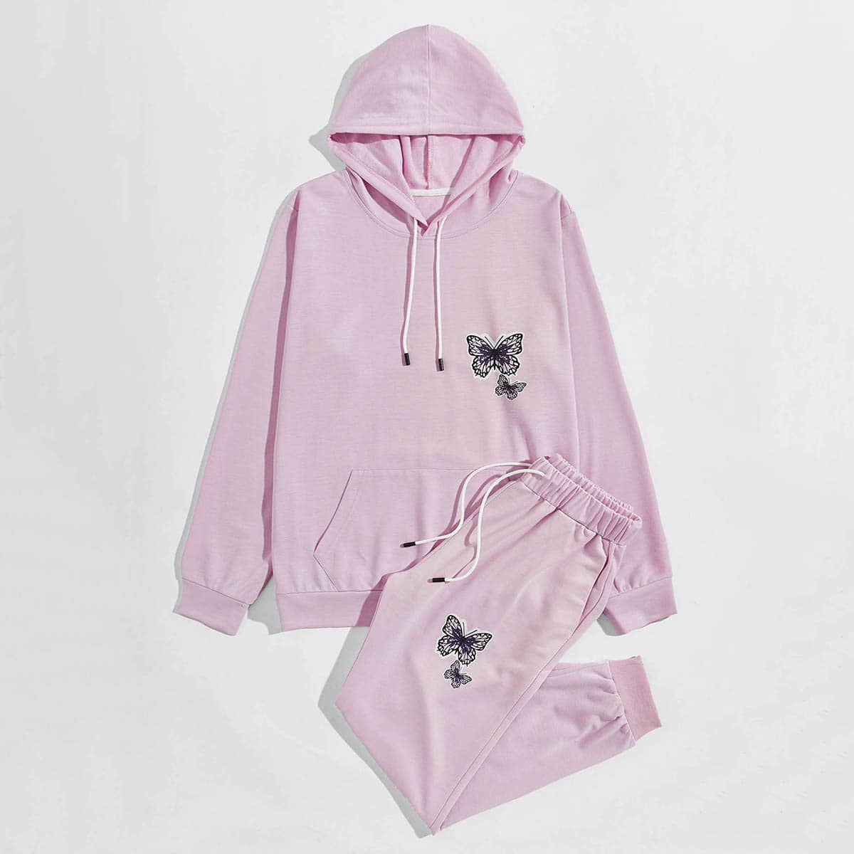 

Guys Butterfly Print Drawstring Hoodie And Sweatpants, Lilac purple