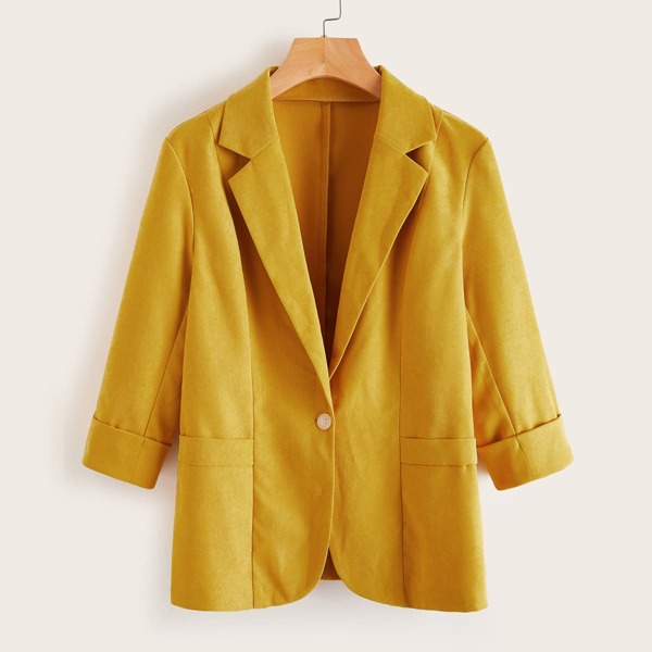 

Lapel Collar Single Button Blazer, Mustard yellow