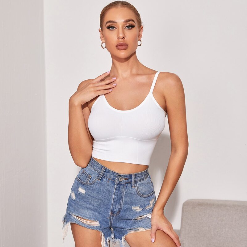 

Rib Longline Wireless Bra, White