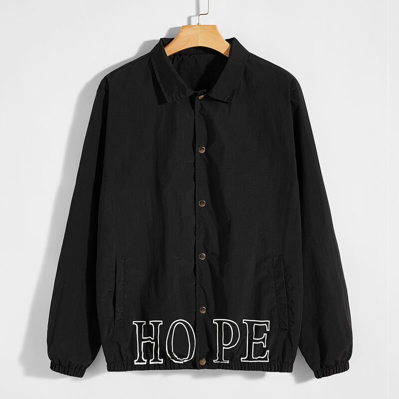 

Guys Letter Graphic Single Breasted Windbreaker Jacket, Black