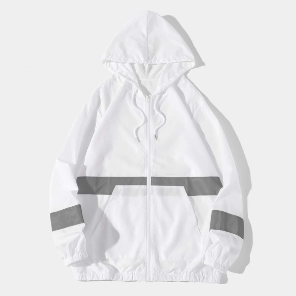 

Men Contrast Panel Windbreaker Jacket, White