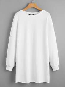 SHEIN 素色落肩運動衫 - 白色 - 查看 1