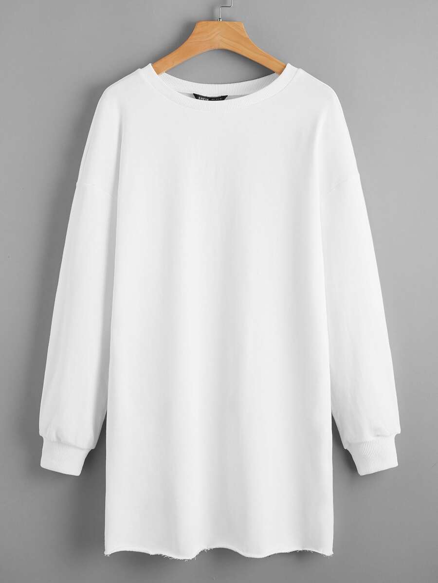 SHEIN 素色落肩運動衫 - 白色 - 查看 1