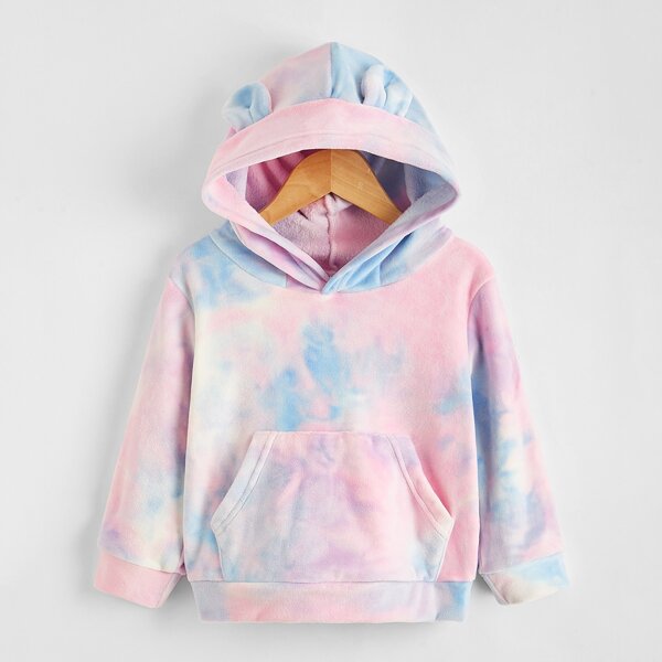 

Toddler Girls 3D Ear Design Tie Dye Teddy Hoodie, Multicolor